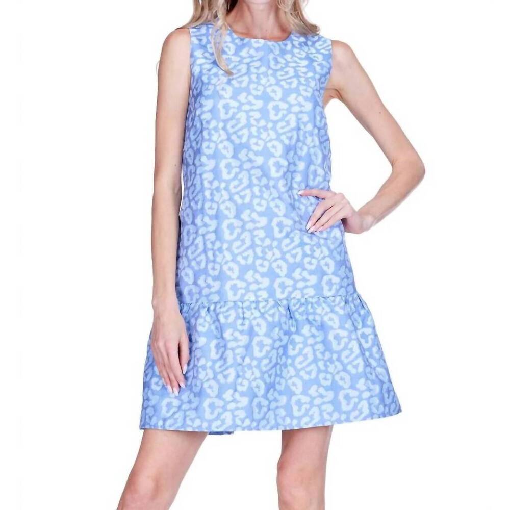 NEW JOY JOY flounce mini dress in light blue leopard